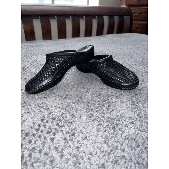 LARRY STUART COLLECTION Black Leather Weaved Mules Shoes Sz 9M Brazil - Picture 10 of 15
